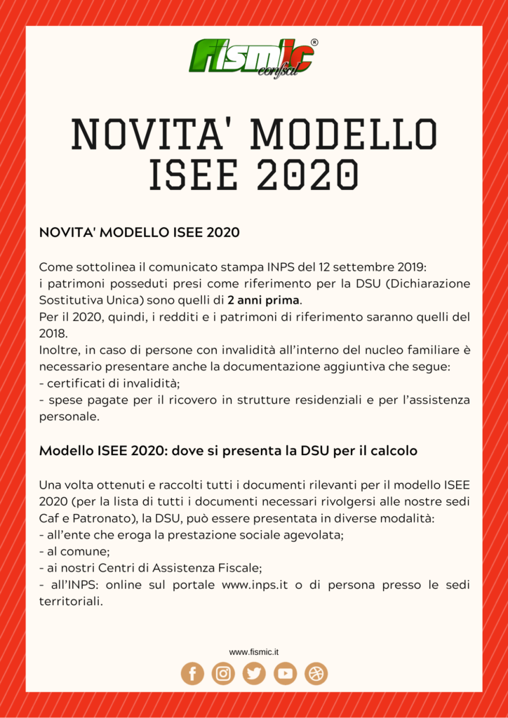 Novità Modello ISEE 2020 - Fismic